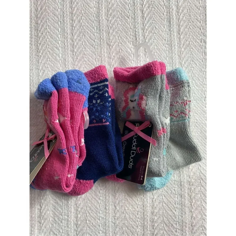 Cuddl Duds Girls Shoe Size 9-4 Boot Crew Socks - 2 - 2 Packs